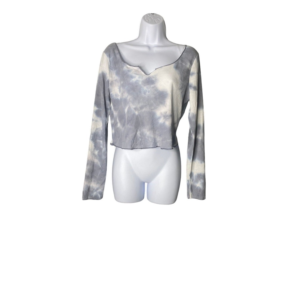 All in Favor Womens Tie Dye Gray Long Sleeve Crop Top Size L‎